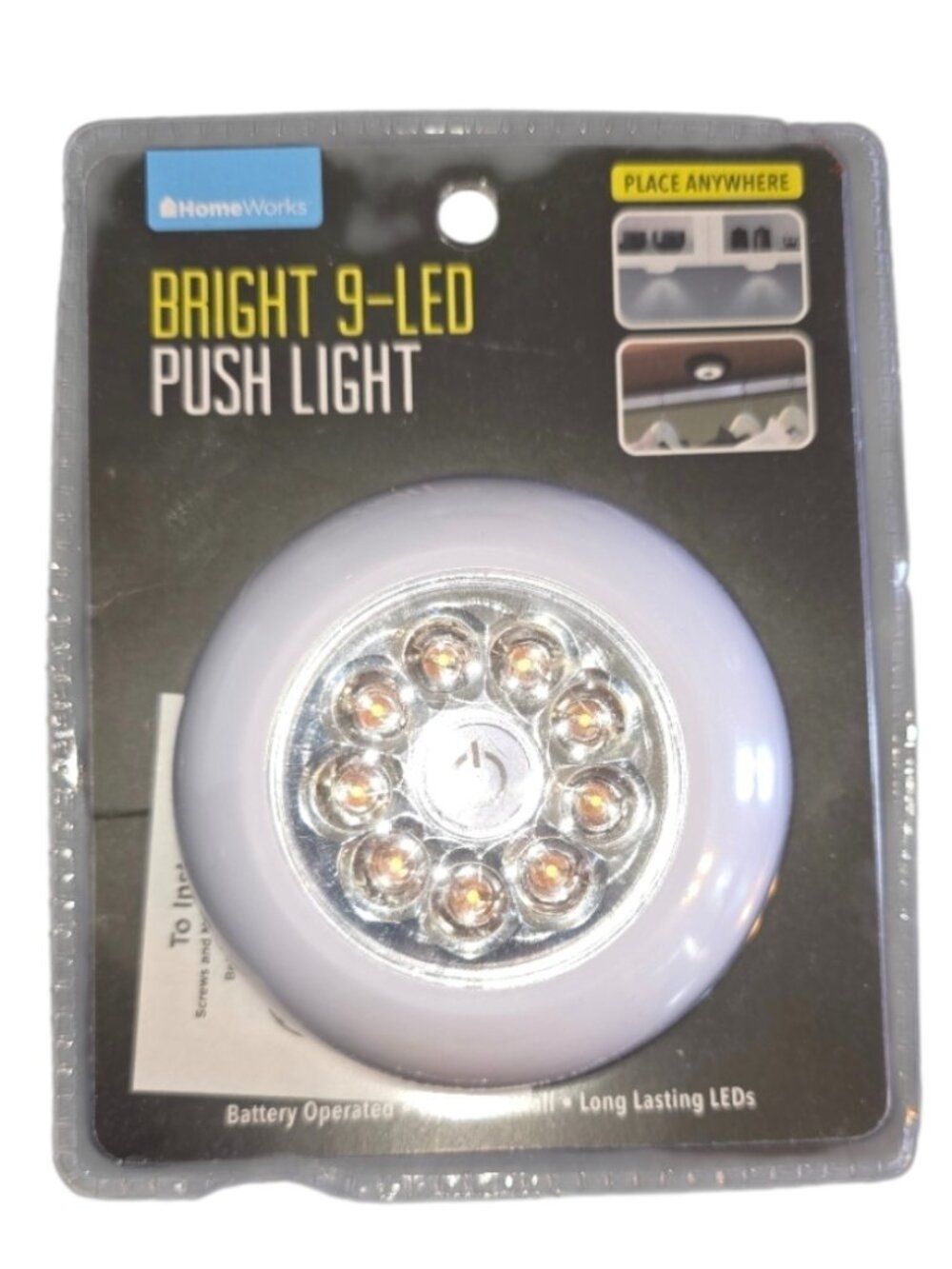 Home Works Bright 9 LED Push Light Brand New Closet Batteries Not Included